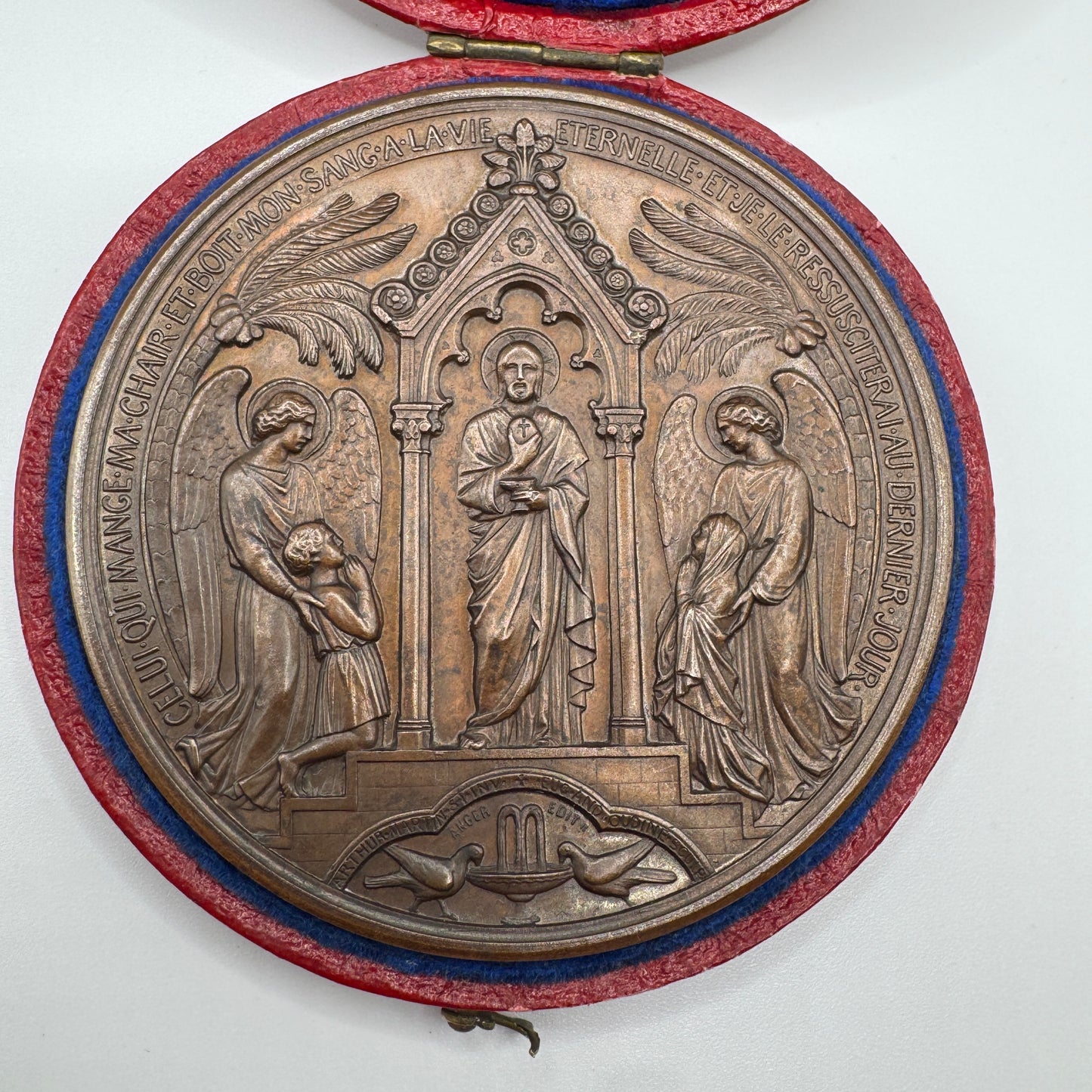 Grosse Médaille ancienne « baptême chrétien » par Oudiné