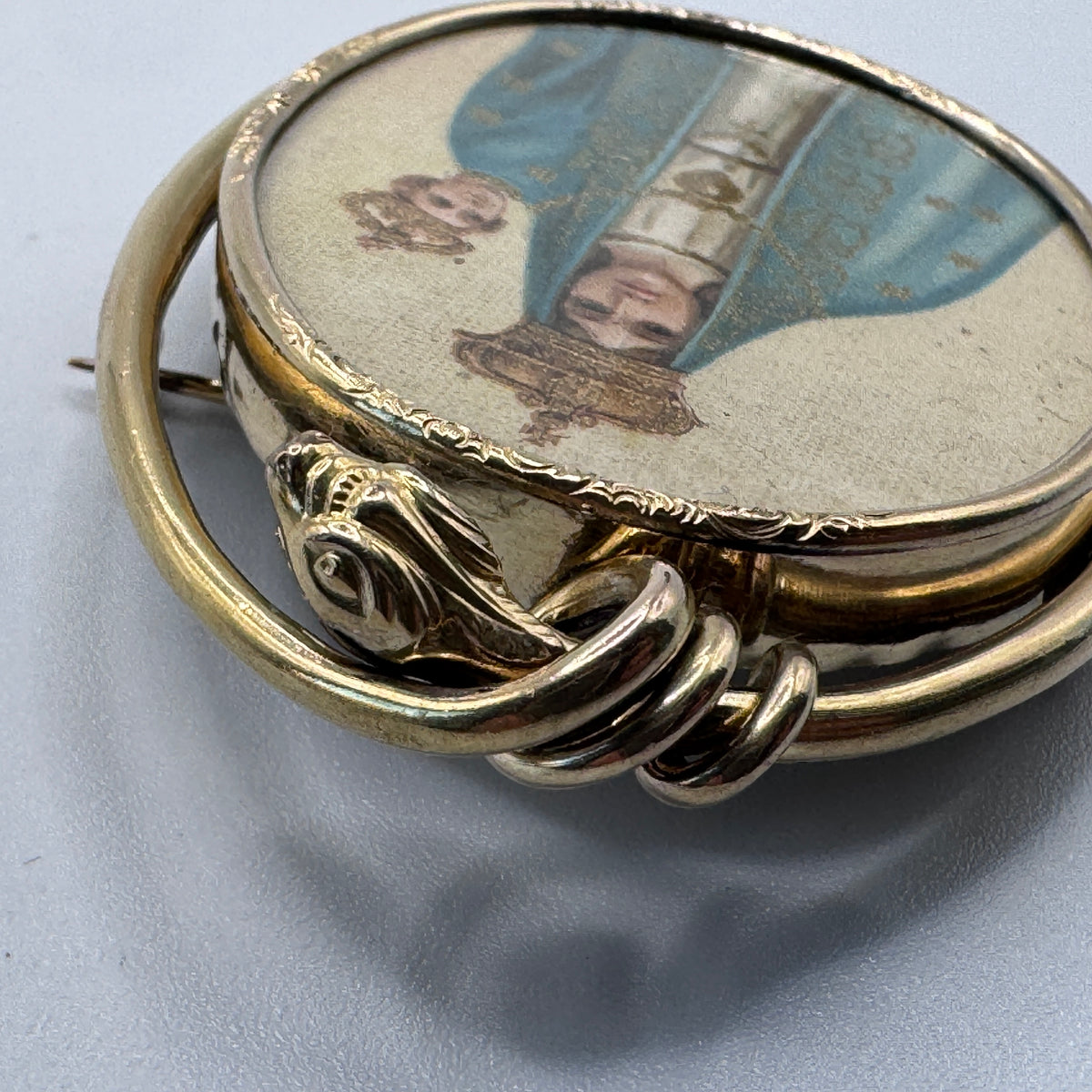 Rare grande Broche XIXe porte photo - « serpent entrelacé » - plaque or