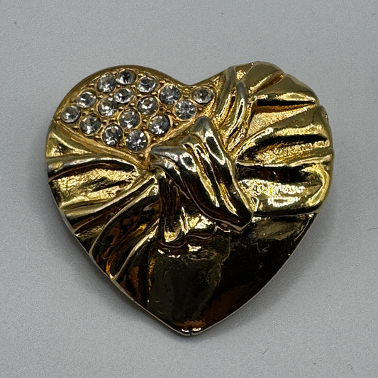 Broche Vintage « cœur » - métal doré et verroterie