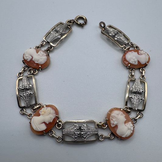 Bracelet ancien Art Deco plaqué or  - décor aux Camées