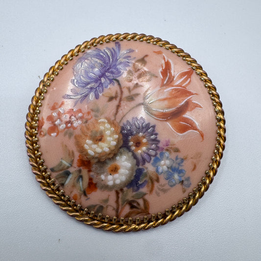 Broche ancienne porcelaine de Limoges « décor floral »