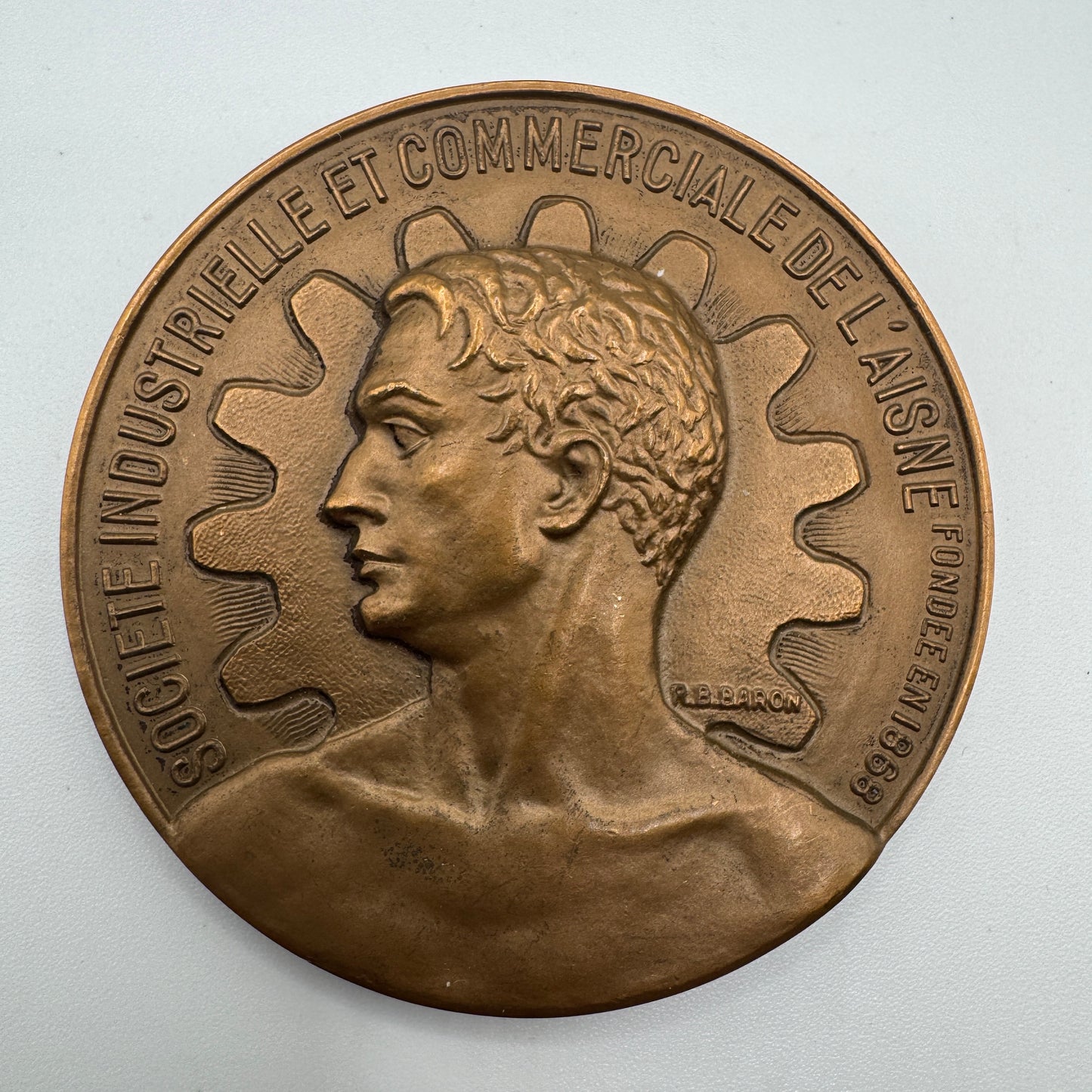 Medaille artistique ancienne en bronze « société industrie de L’ Aisne »