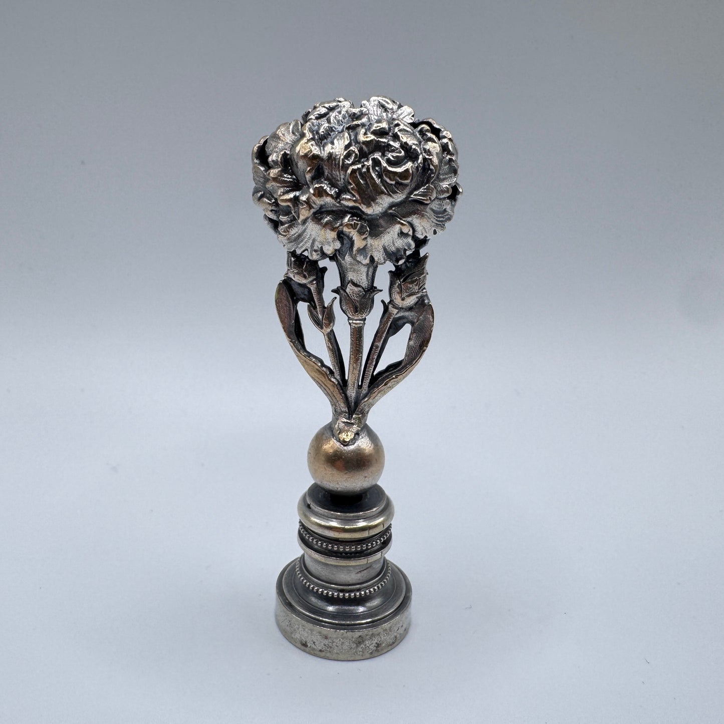 Cachet Sceau ancien Art Nouveau - « motif floral » bronze argenté