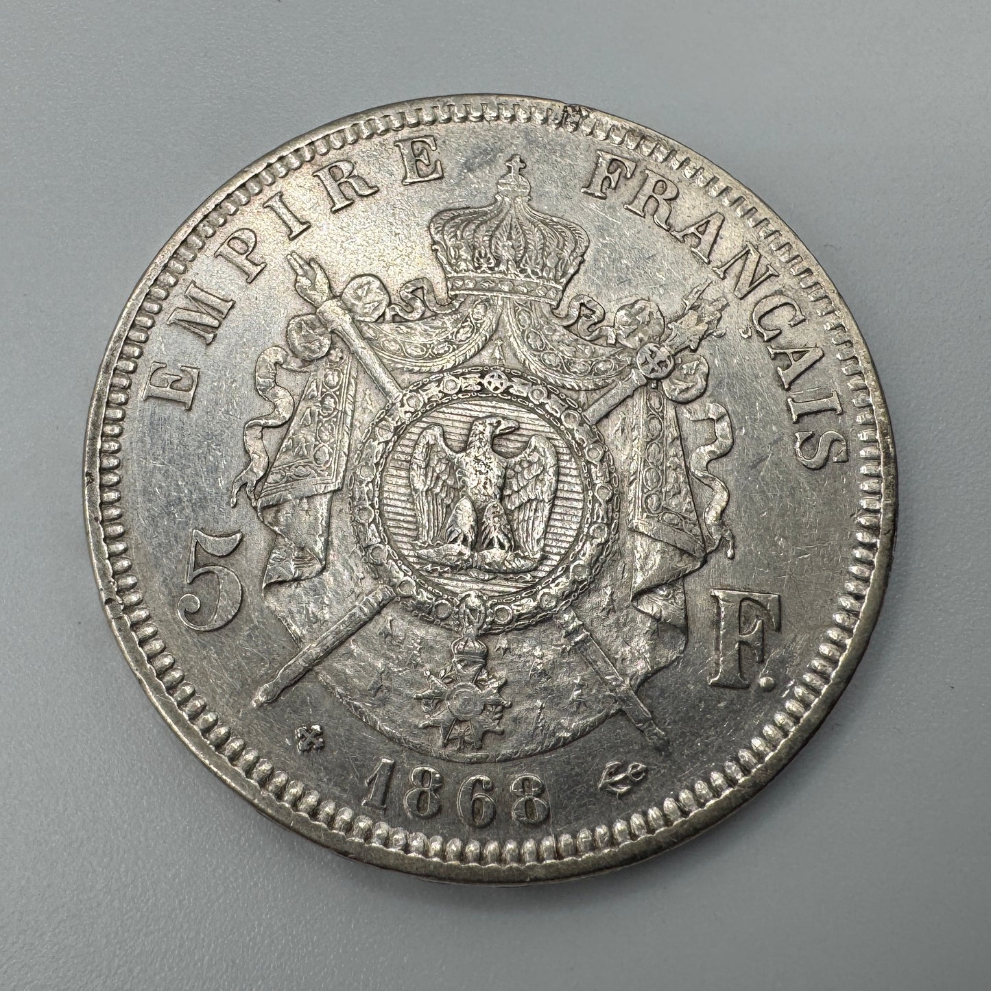 Monnaie ancienne en argent - écu de 5 francs Napoléon III 1868 BB