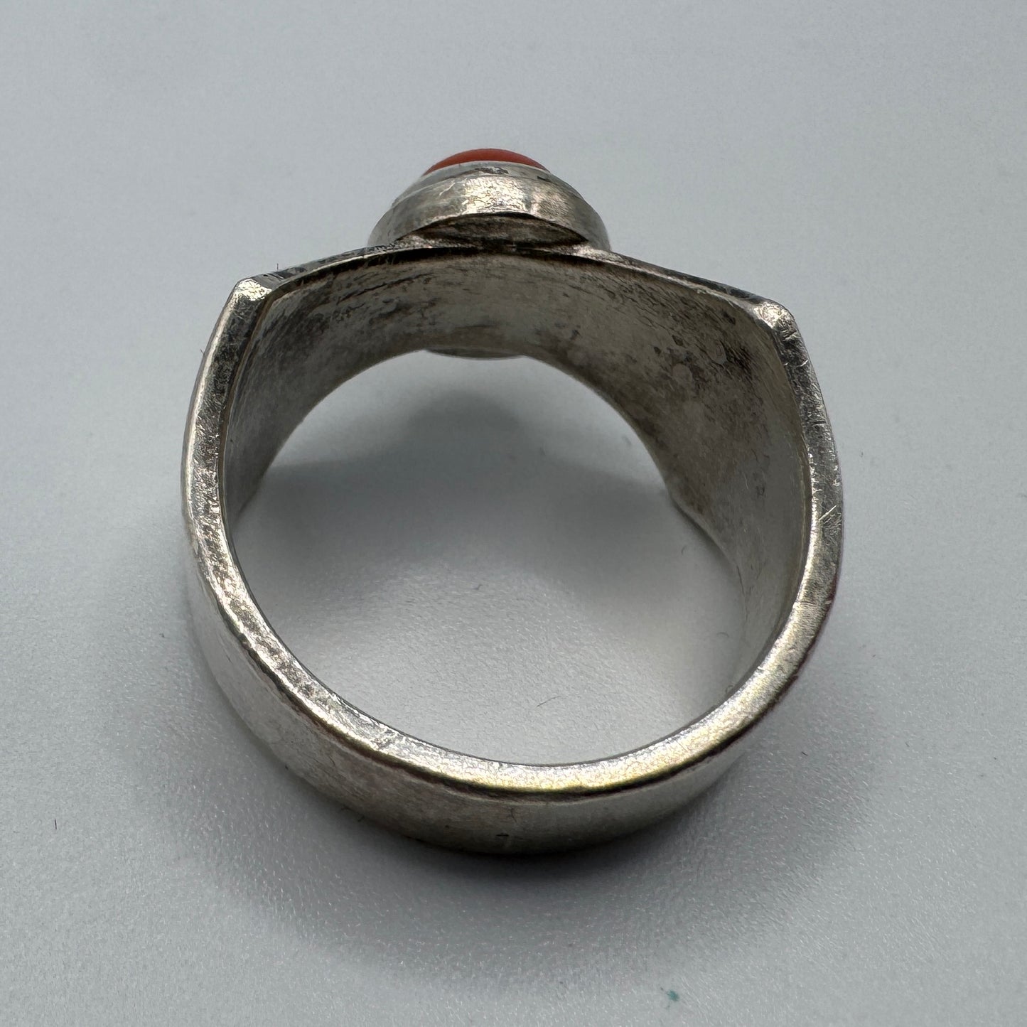 Bague ancienne art deco - argent massif et corail