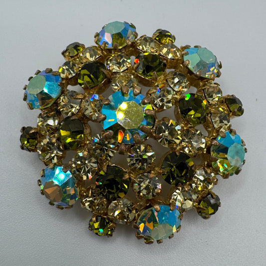 Broche ancienne Vintage - métal doré et verroterie