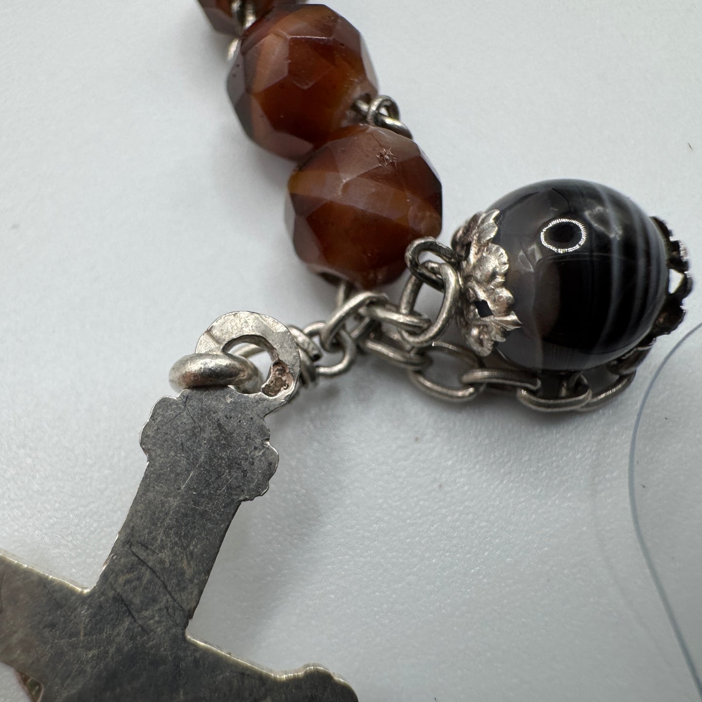 Rare Chapelet ancien XIXe en argent et perles pâte de verre