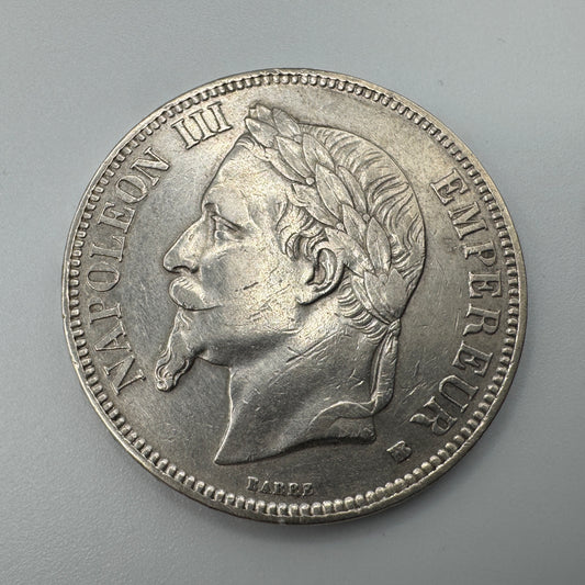 Monnaie ancienne en argent - écu de 5 francs Napoléon III 1868 BB