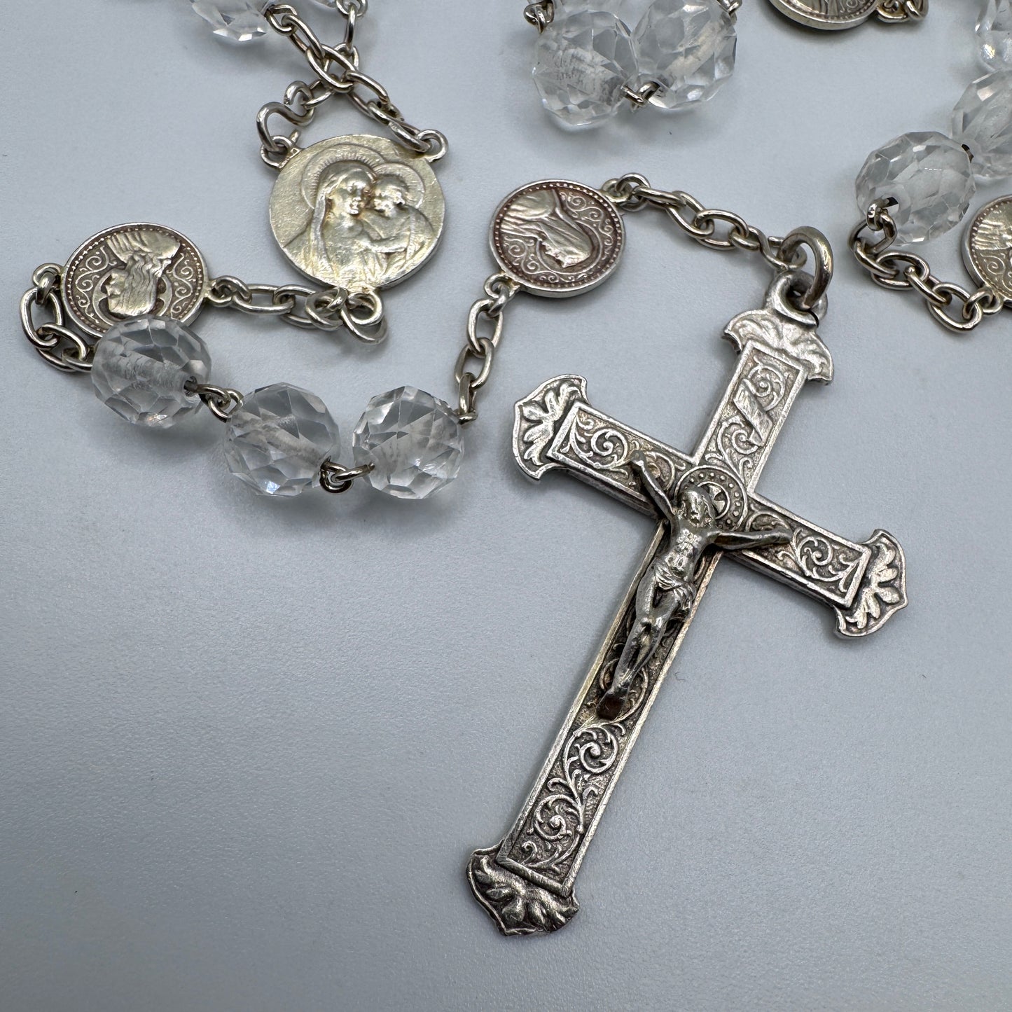 Superbe Chapelet ancien en argent et perles cristal