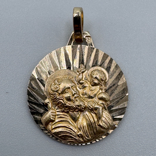 Superbe médaille religieuse ancienne plaqué or « Saint Christophe » - neuf stock ancien bijoutier