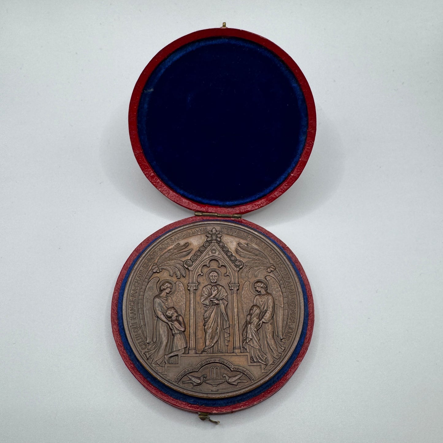 Grosse Médaille ancienne « baptême chrétien » par Oudiné