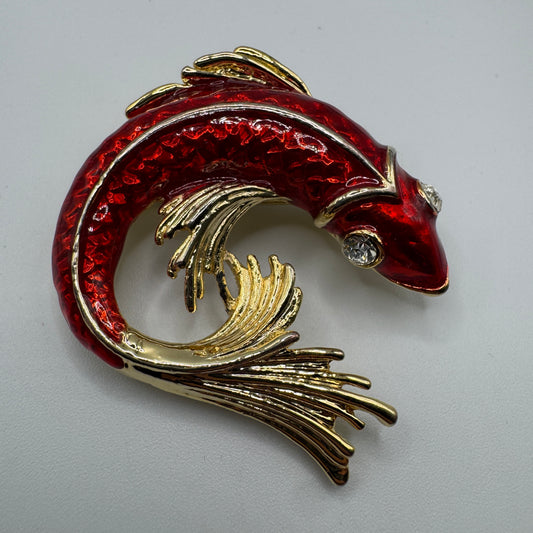 Broche Vintage « carpe Koi » - métal doré