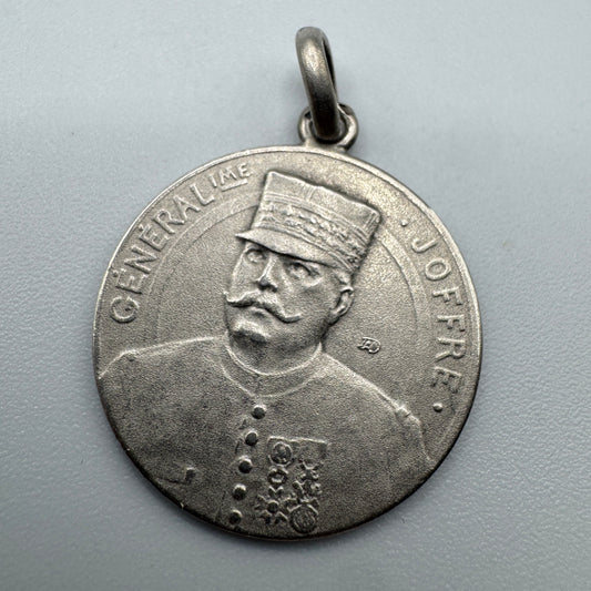 Médaille ancienne « général Joffre - gloire aux alliés campagne 1914 » argent massif
