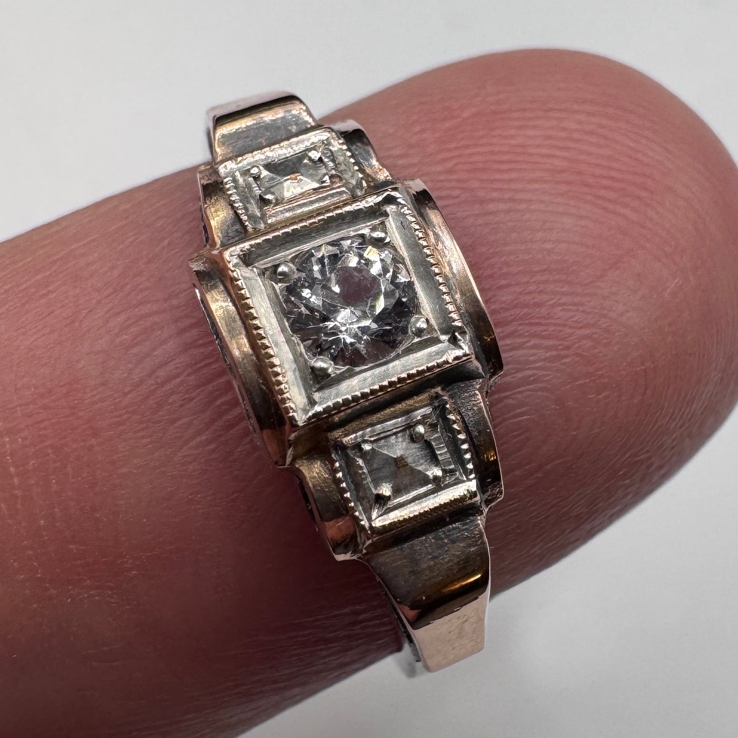 Superbe bague ancienne Art Deco argent massif et or - neuf stock ancien bijoutier