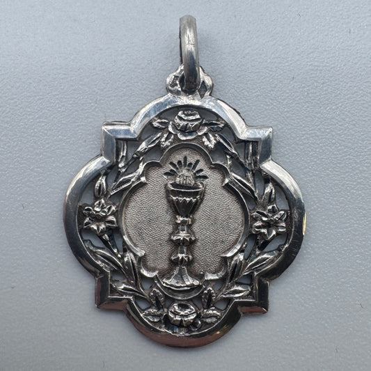 Medaille religieuse ancienne « Calice » - argent massif