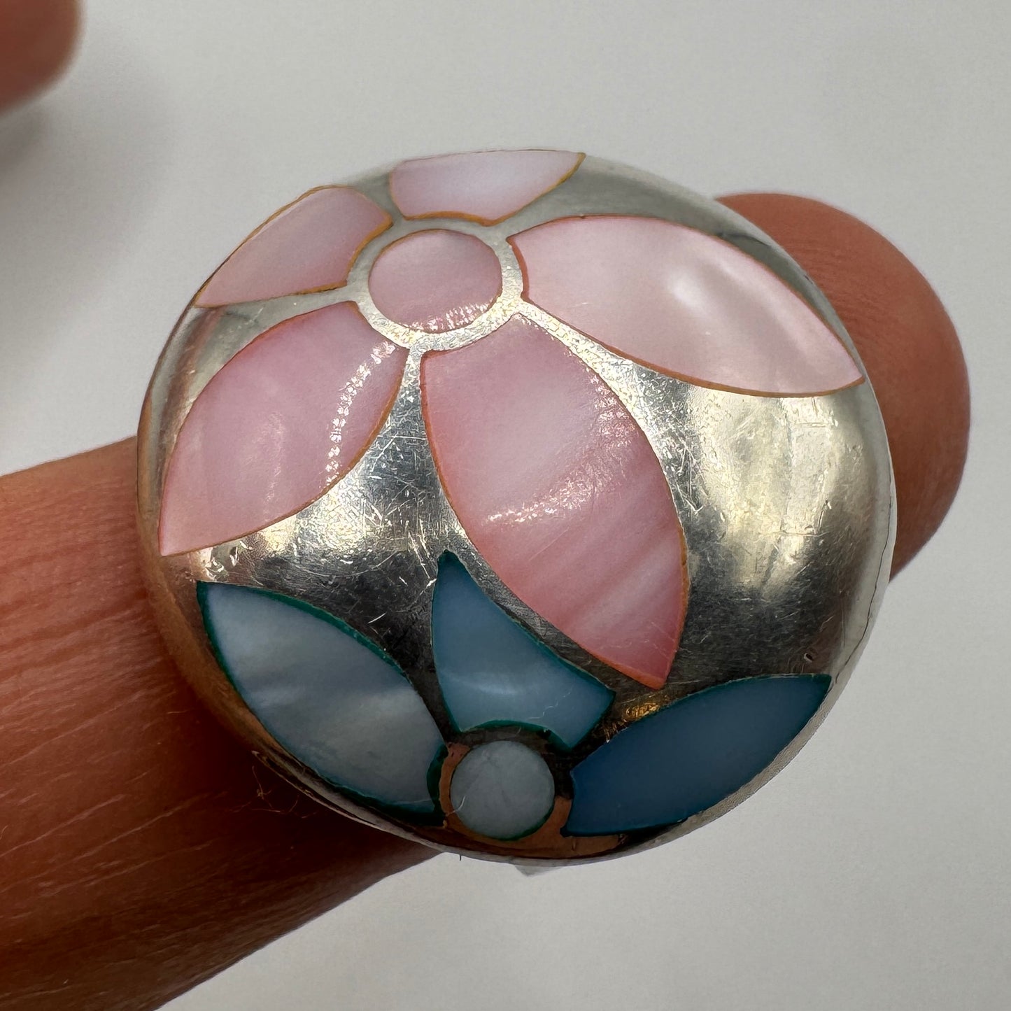 Grosse Bague en argent et nacre
