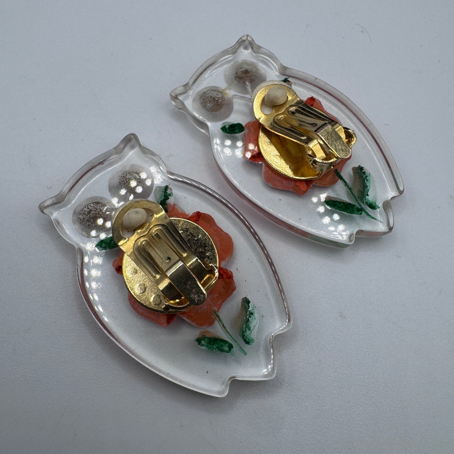 Jolis Clips vintage en lucite « chouette »