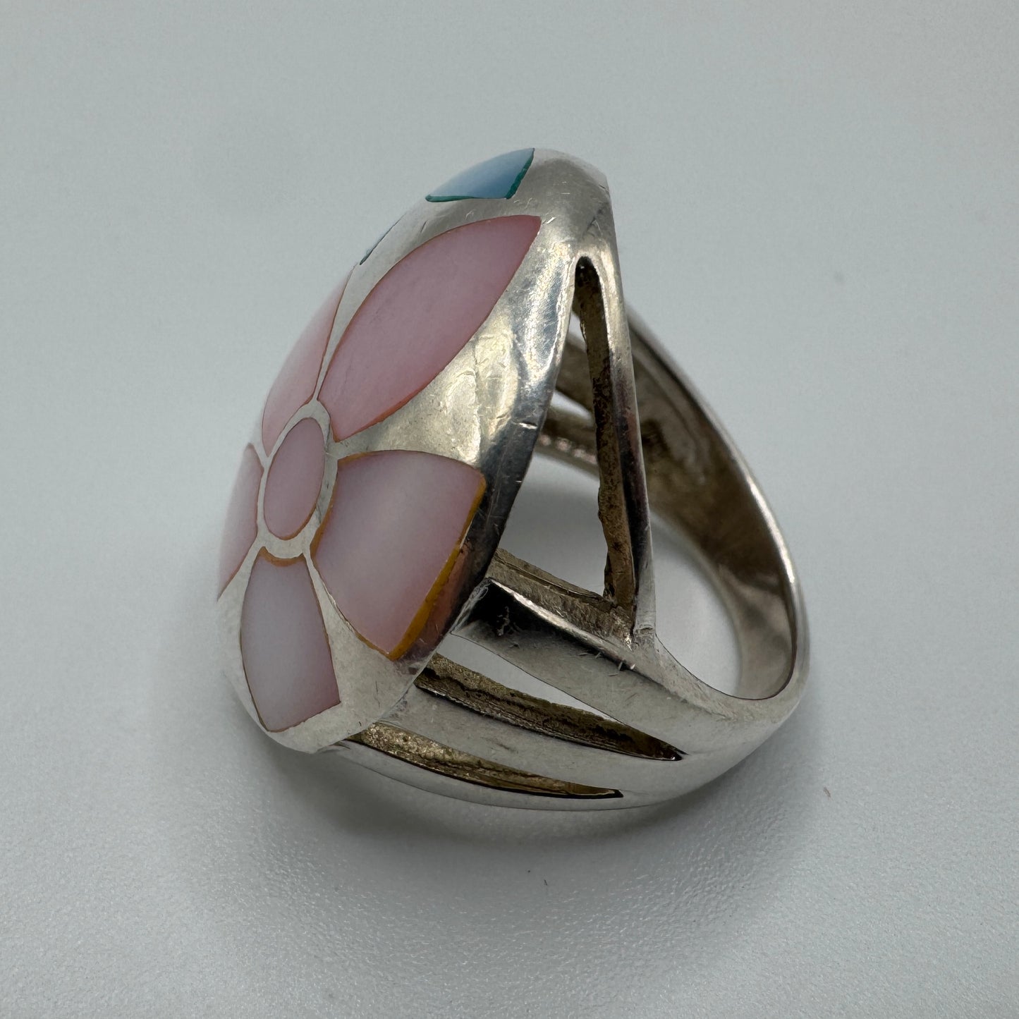 Grosse Bague en argent et nacre