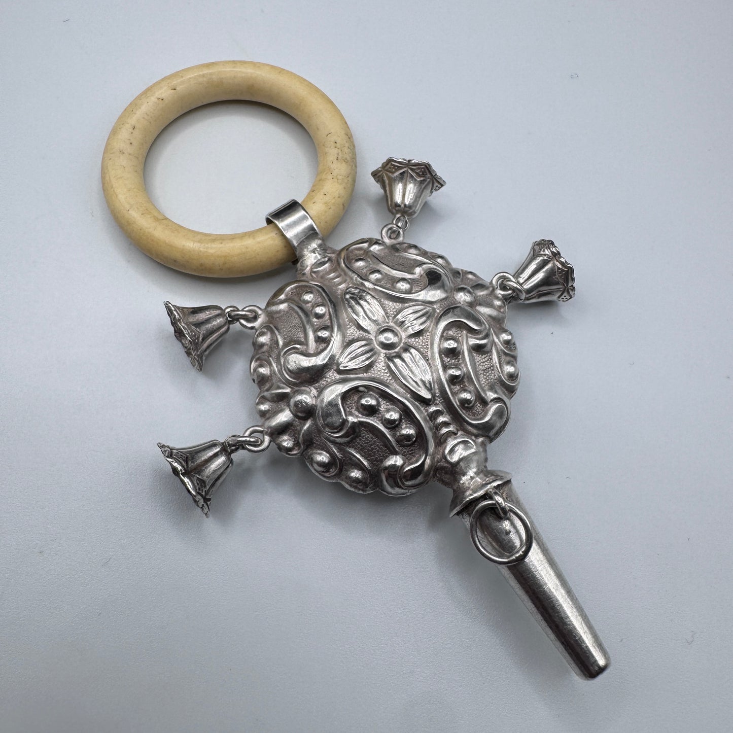 Superbe Hochet sifflet ancien en Argent - époque 1900