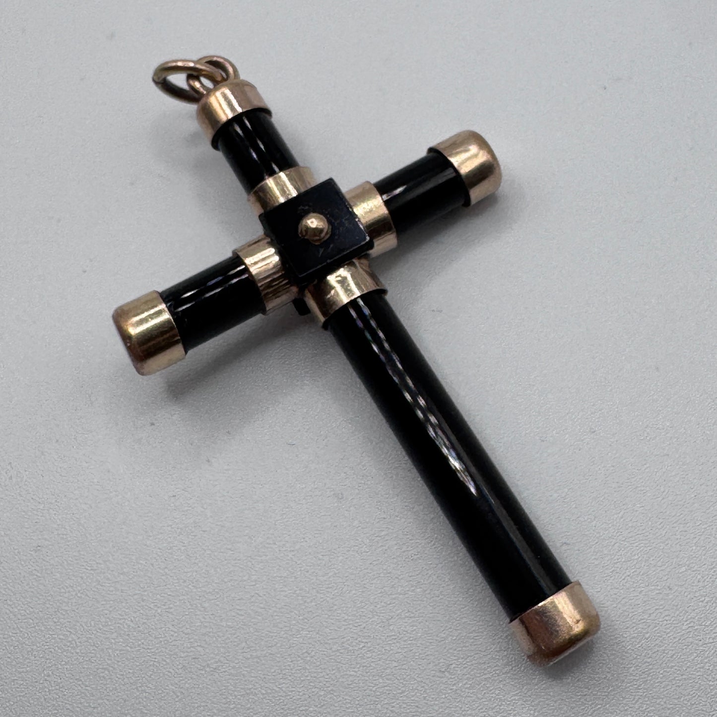 Superbe Croix de deuil ancienne - plaque or et onyx