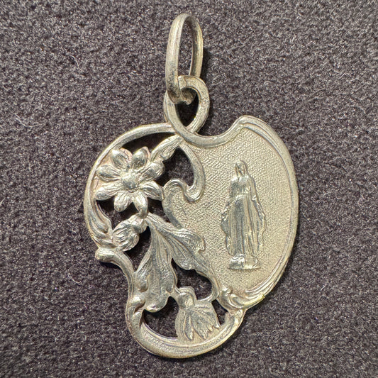 Médaille religieuse Art Nouveau en argent « Sainte Vierge »