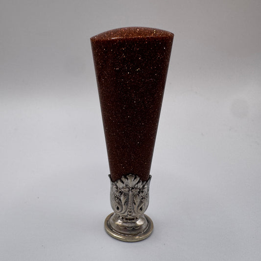 Superbe Cachet Sceau ancien XIXe - bronze argenté et pierre de soleil