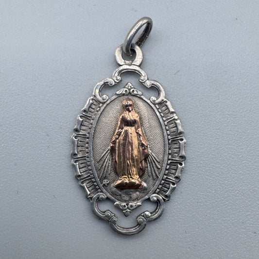 Medaille religieuse ancienne « Sainte Vierge » - argent massif et or