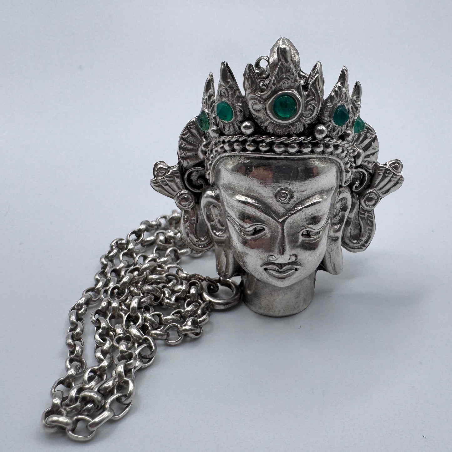 Rare grand Pendentif et chaîne ancien INDOCHINE - argent massif