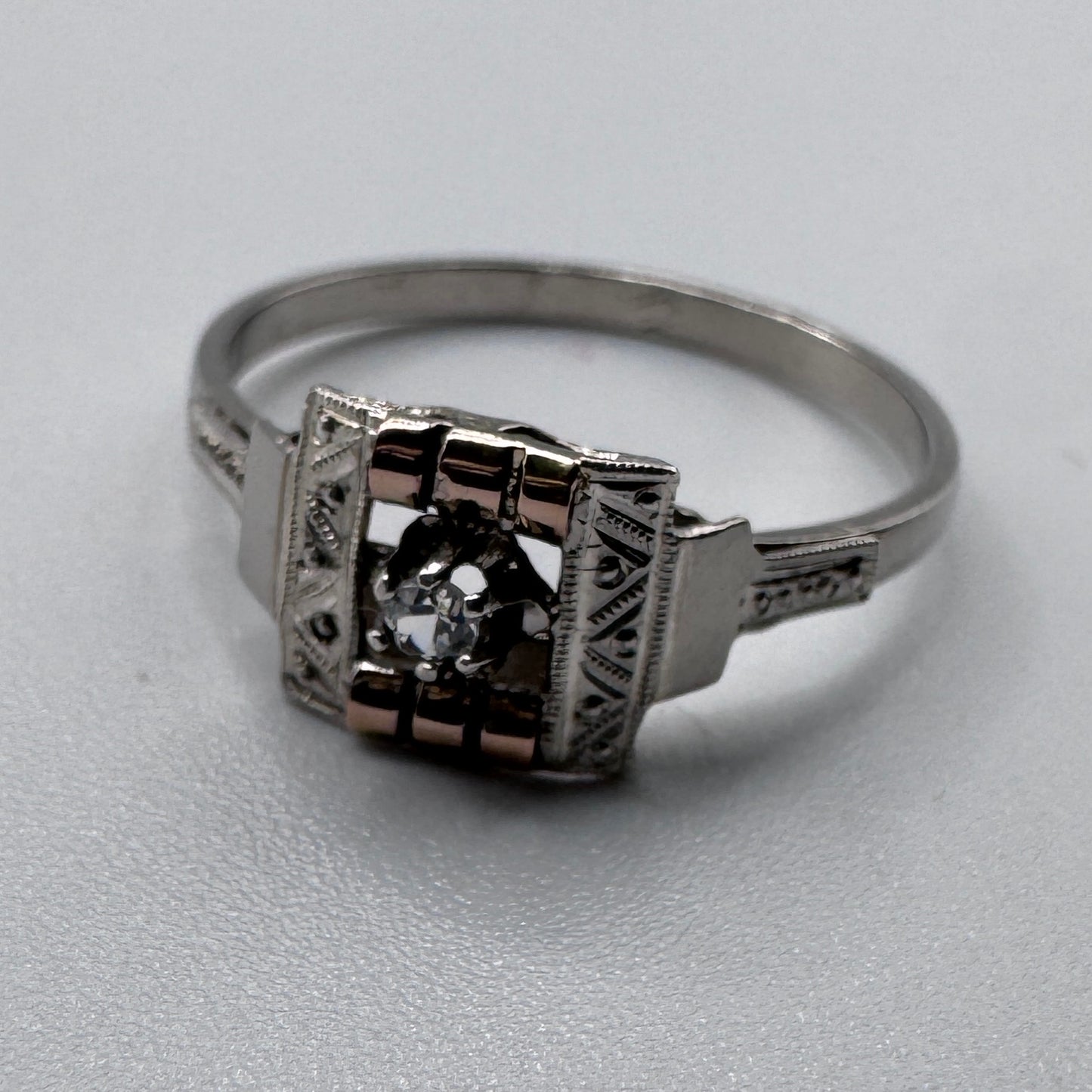 bague ancienne Art Deco en argent et vermeil - neuf stock ancien bijoutier