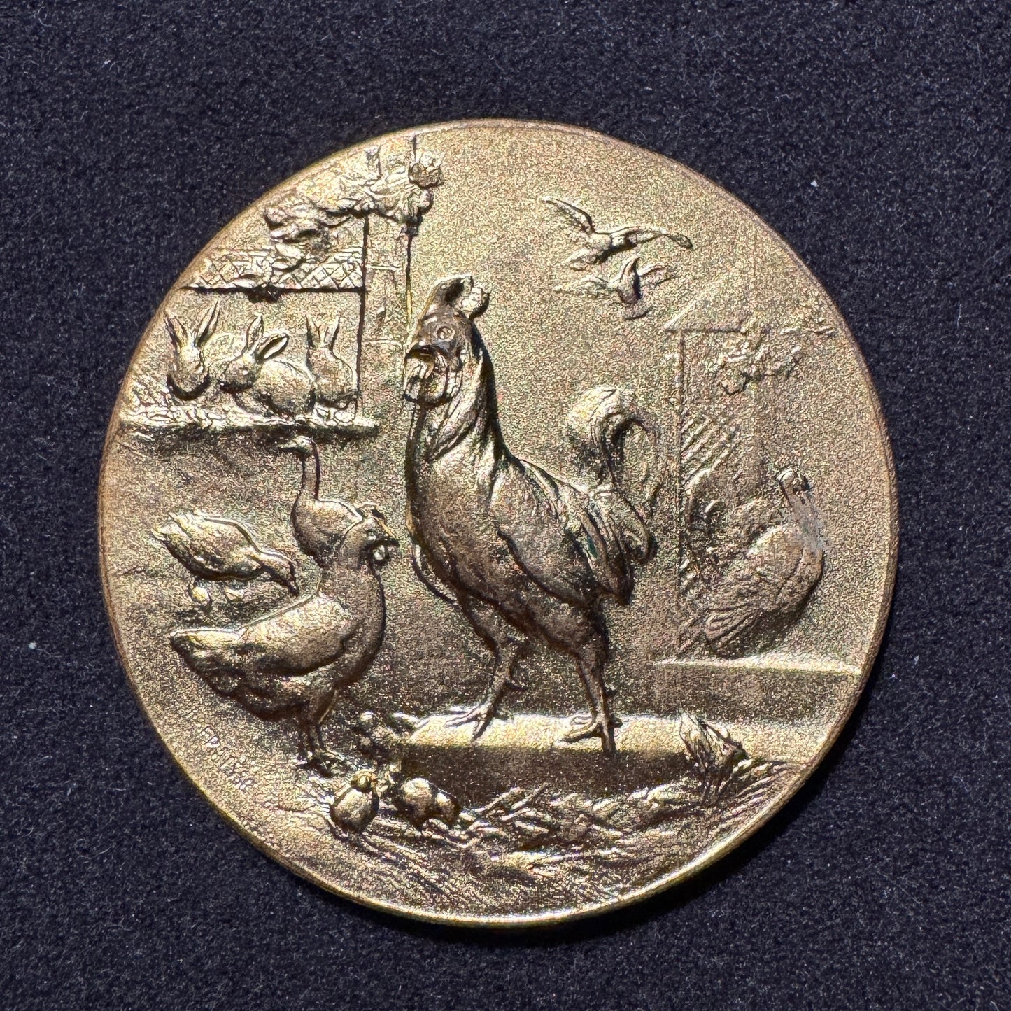 Médaille ancienne bronze doré « Le poulailler » - par Fraisse