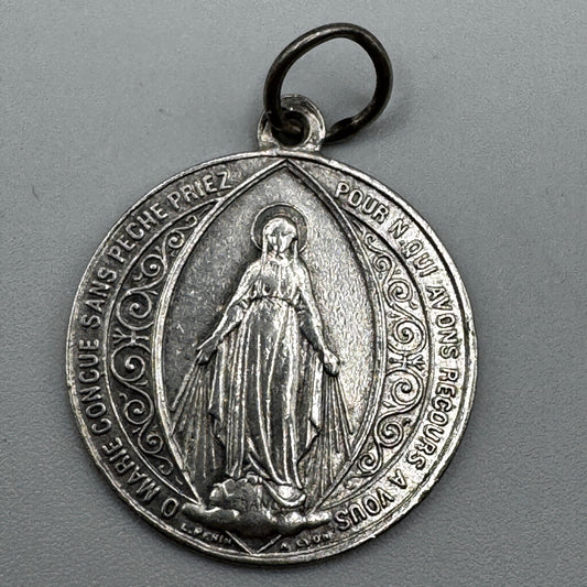 Medaille religieuse ancienne en argent « sainte Vierge » par Penin
