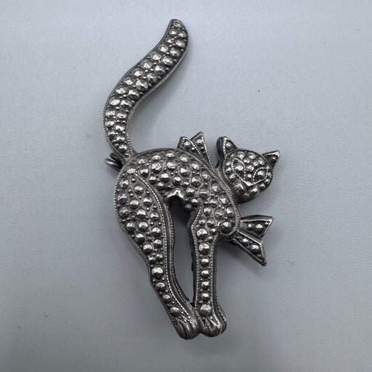 Broche ancienne « chat » - métal argenté