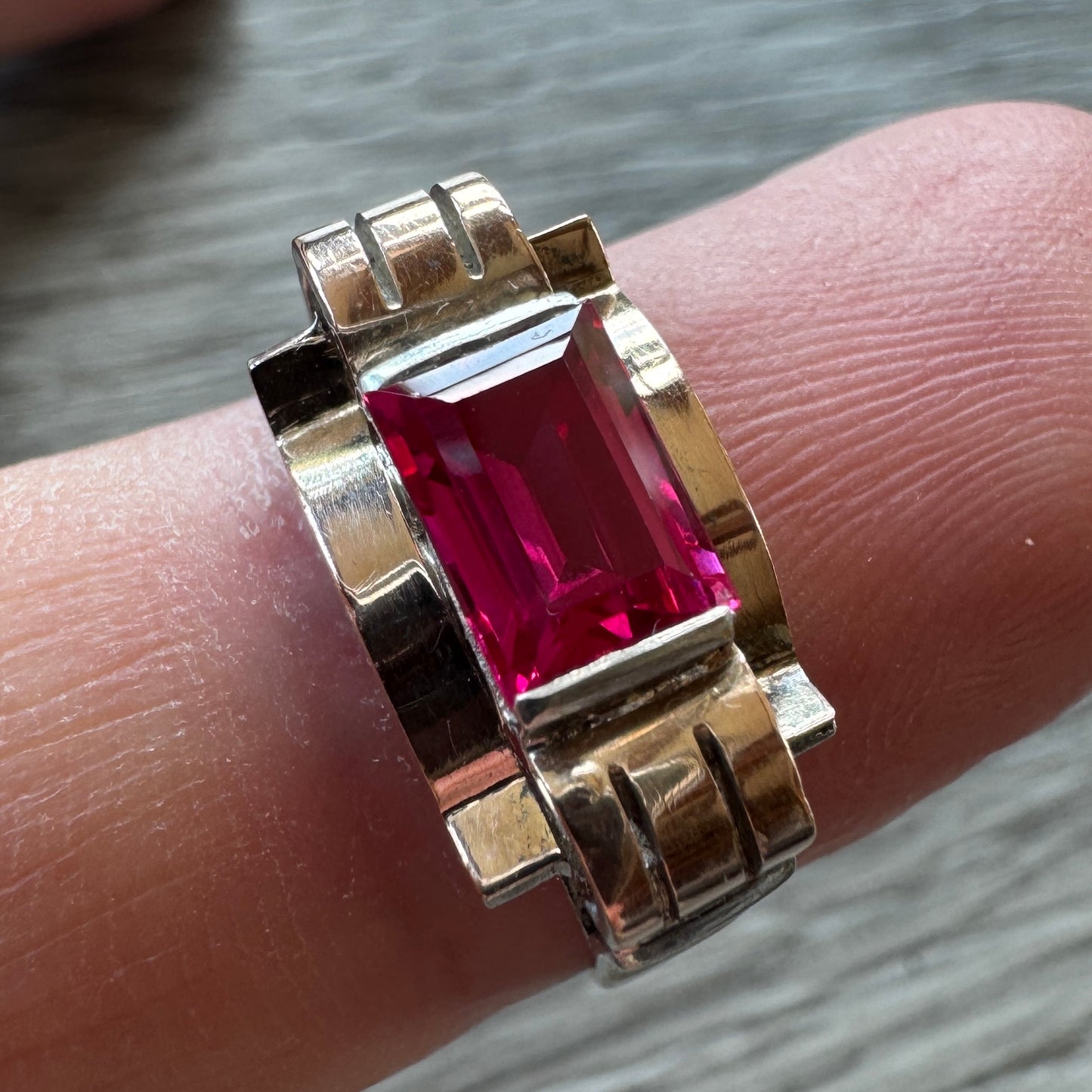 Bague Art Déco en argent et vermeil