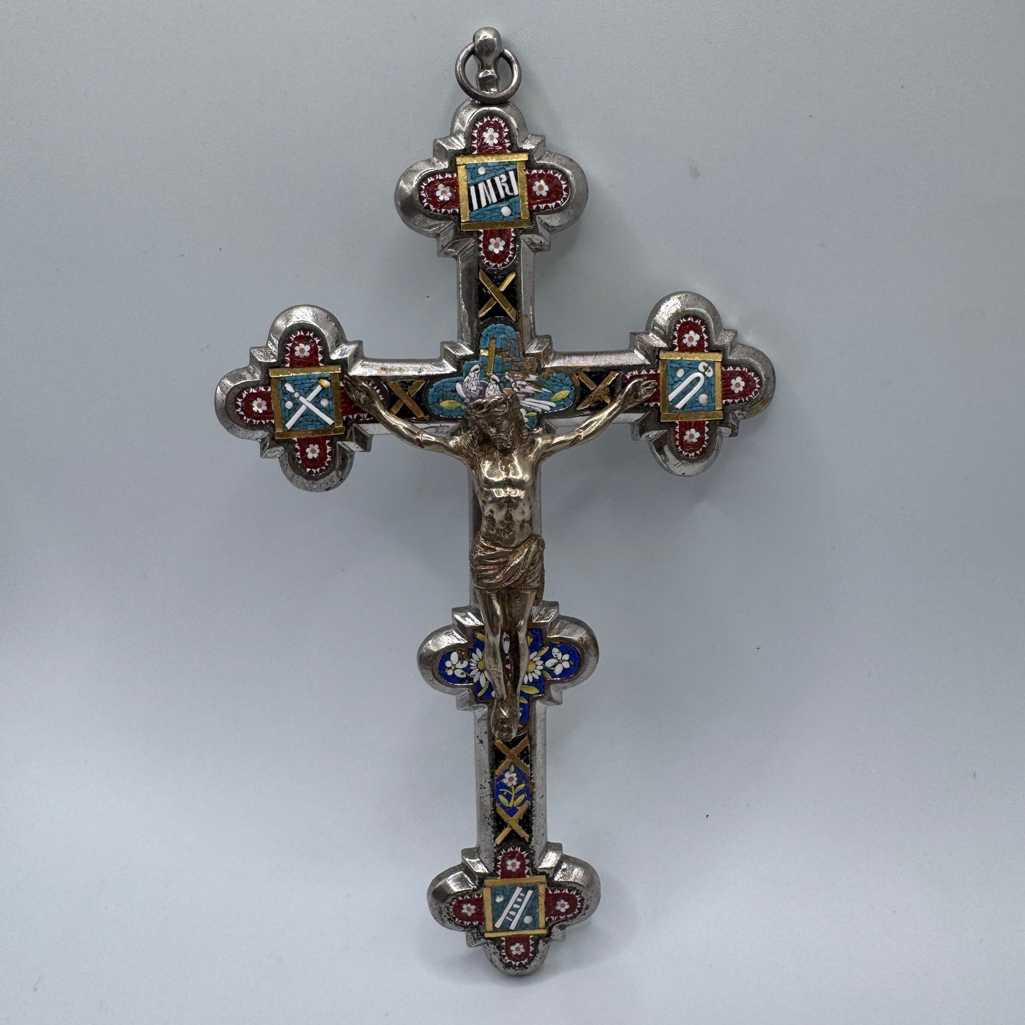 Grand Crucifix ancien XIXe - Micro mosaïque