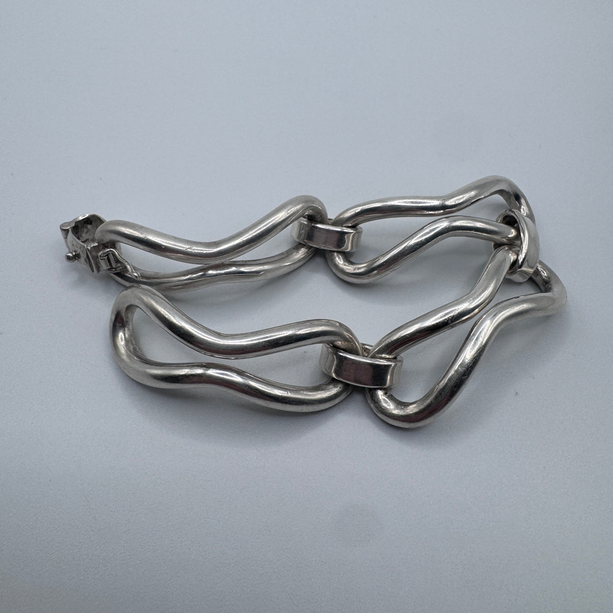 Bracelet ancien grosse maille en argent massif