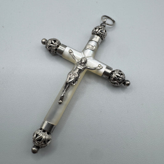 Superbe Croix crucifix ancien - argent et nacre
