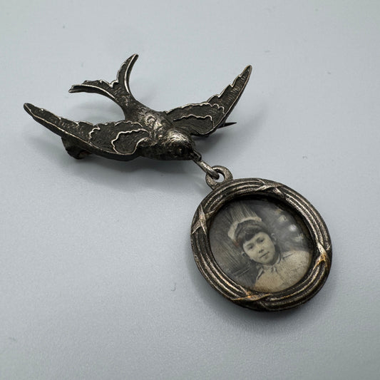 Broche ancienne vers 1900 - Hirondelle - Porte-photo