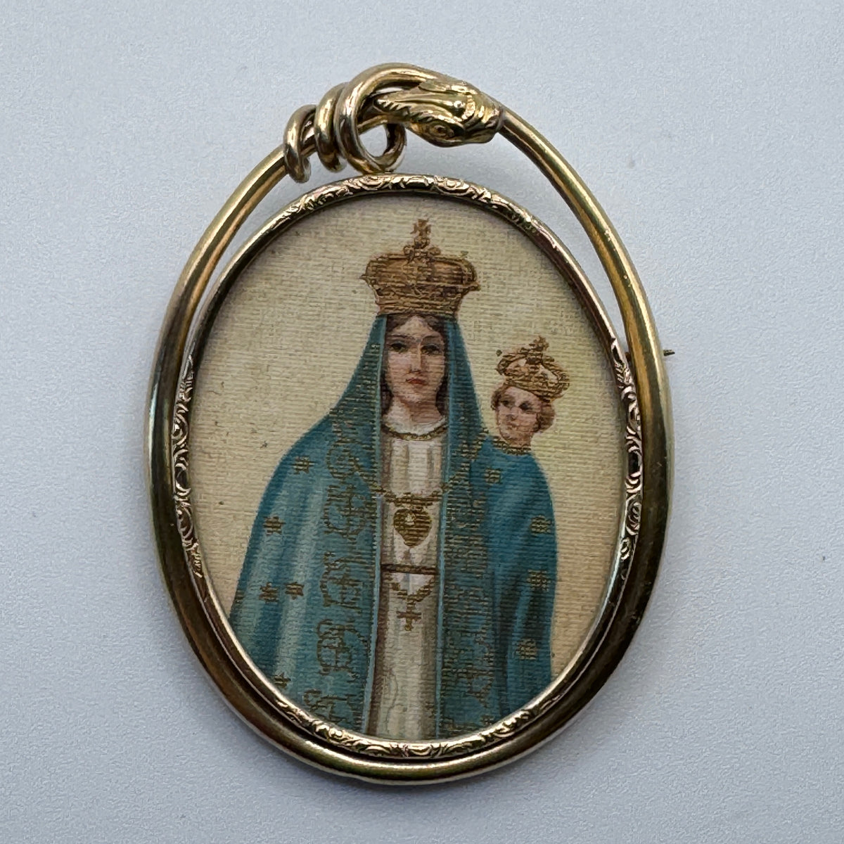 Rare grande Broche XIXe porte photo - « serpent entrelacé » - plaque or