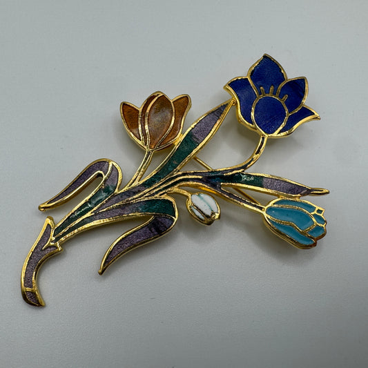 Broche Vintage - métal doré émaillé