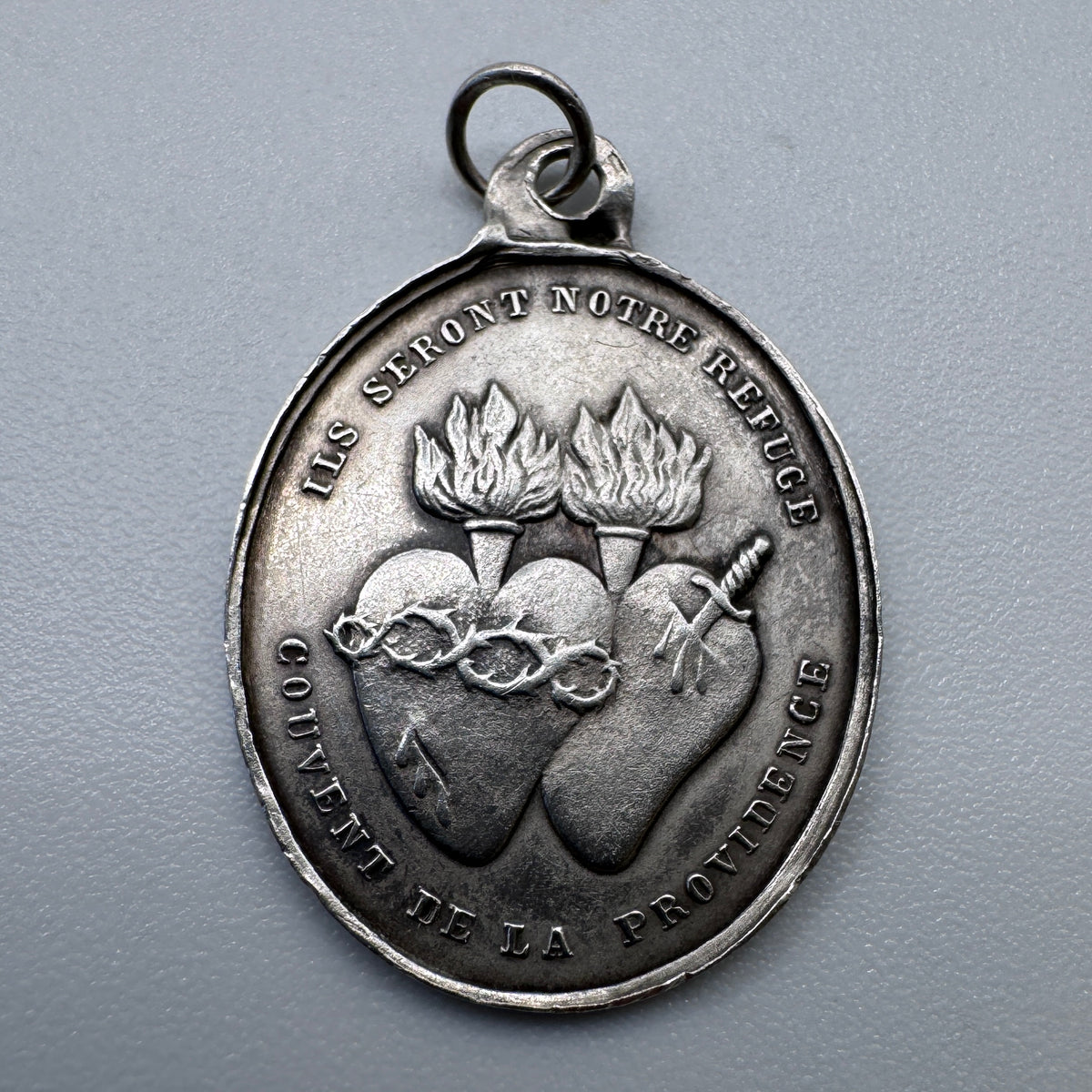 Medaille religieuse ancienne « cœur de Jesus et Marie » - argent