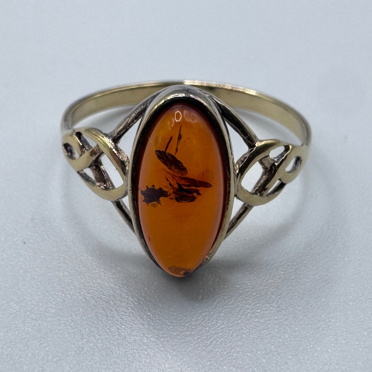 Jolie Bague en argent vermeil et ambre