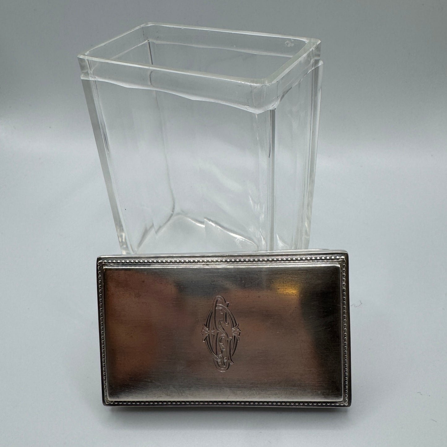 boîte à coton en argent massif et cristal