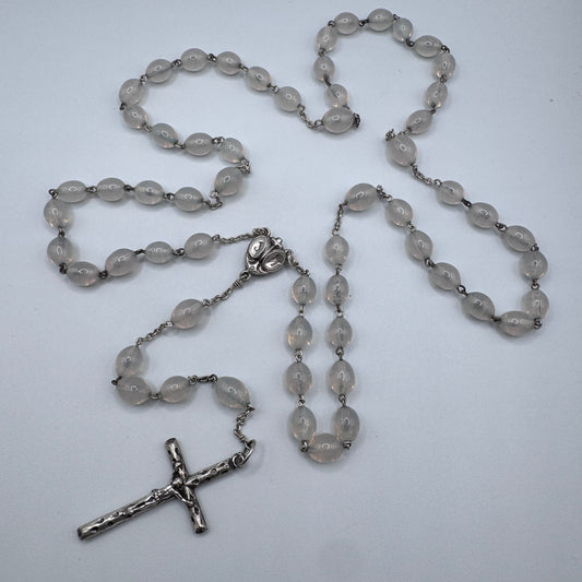Superbe grand Chapelet ancien en argent et verre opalescent