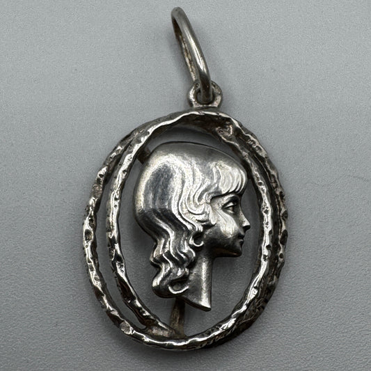 Joli Pendentif vintage « femme de profil » - argent massif