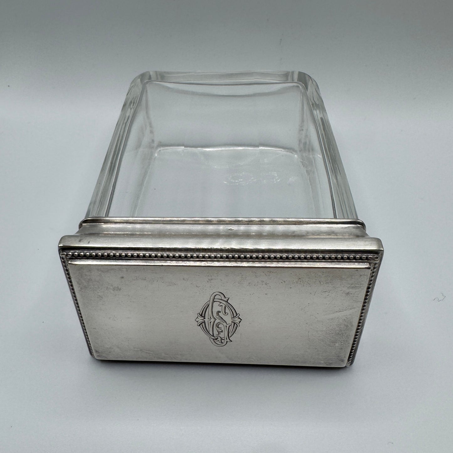 boîte à coton en argent massif et cristal