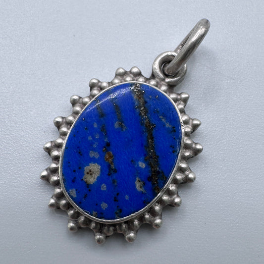 Pendentif ancien - argent massif et lapis-lazuli