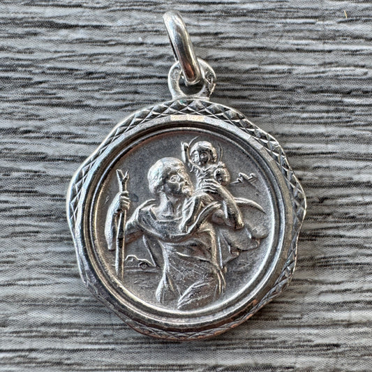 Médaille religieuse ancienne en argent « Saint Christophe »