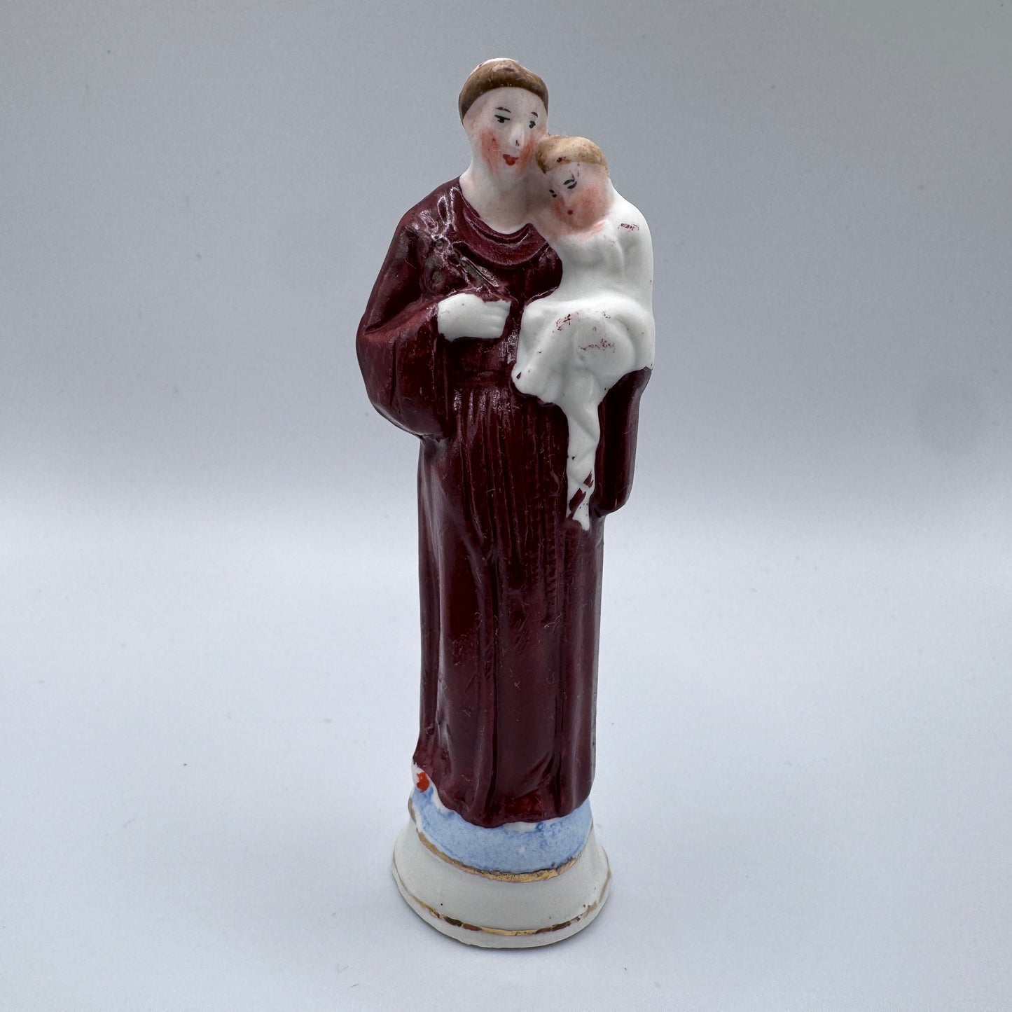 Petite sculpture religieuse ancienne en biscuit polychrome - Saint-Antoine