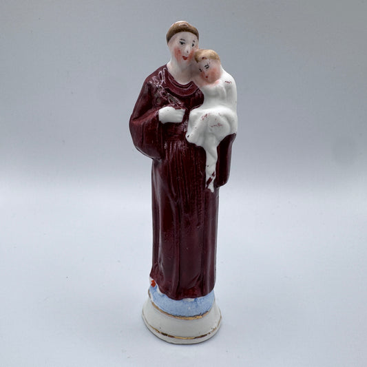 Petite sculpture religieuse ancienne en biscuit polychrome - Saint-Antoine