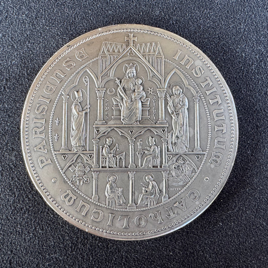Médaille ancienne en bronze argenté « Institution catholique de Paris 1905 » par Royer
